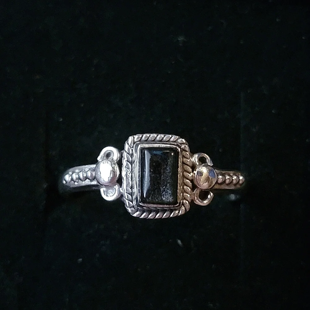 Black Obsidian Sterling Silver Orion Ring Filigree Sheen Cabochon